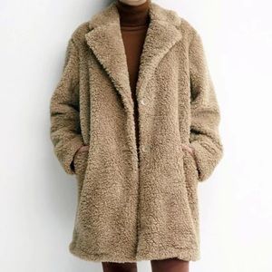 Cozy faux shearling fleece lined teddy bear coat